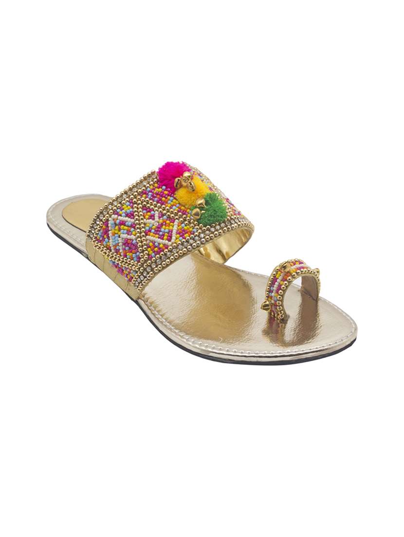 gold leatherette ethnic kolhapuris