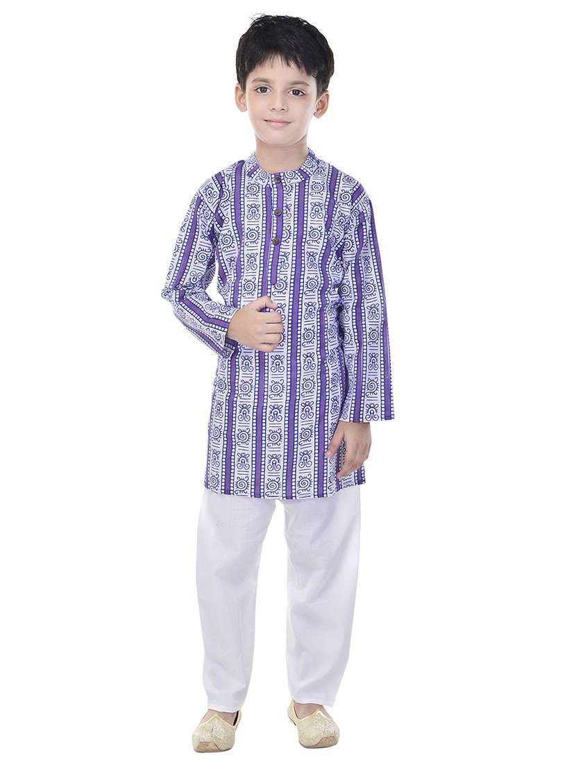 purple cotton kurta set - 14428921 -  Standard Image - 3