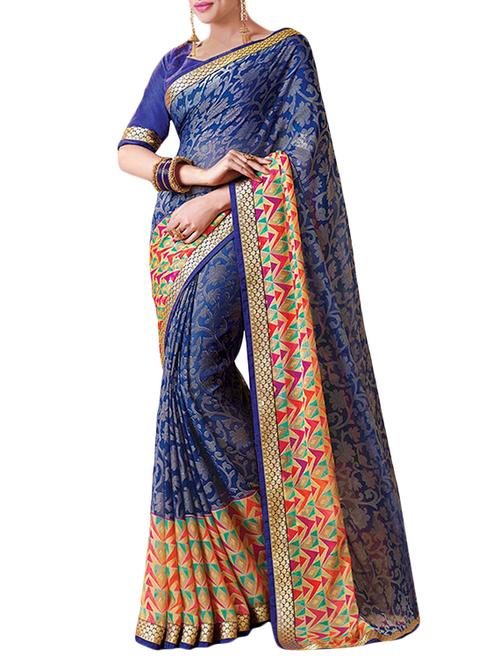 blue georgette printed saree with blouse - 14430989 -  Standard Image - 0
