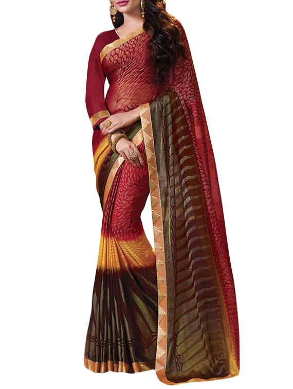 multi colored georgette printed saree with blouse - 14430992 -  Zoom Image - 0