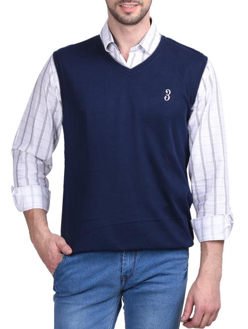 navy blue solid pullover - 14432401 - Standard Image - 0