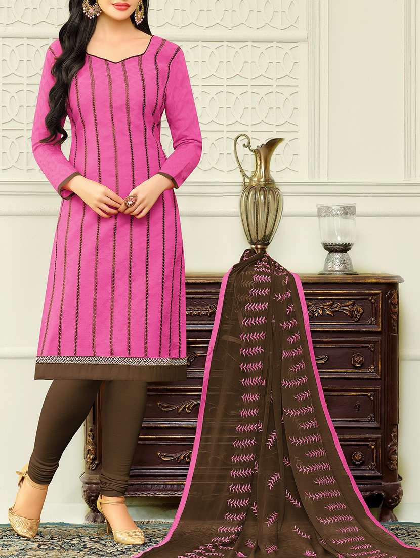 pink unstitched churidaar suit dress material