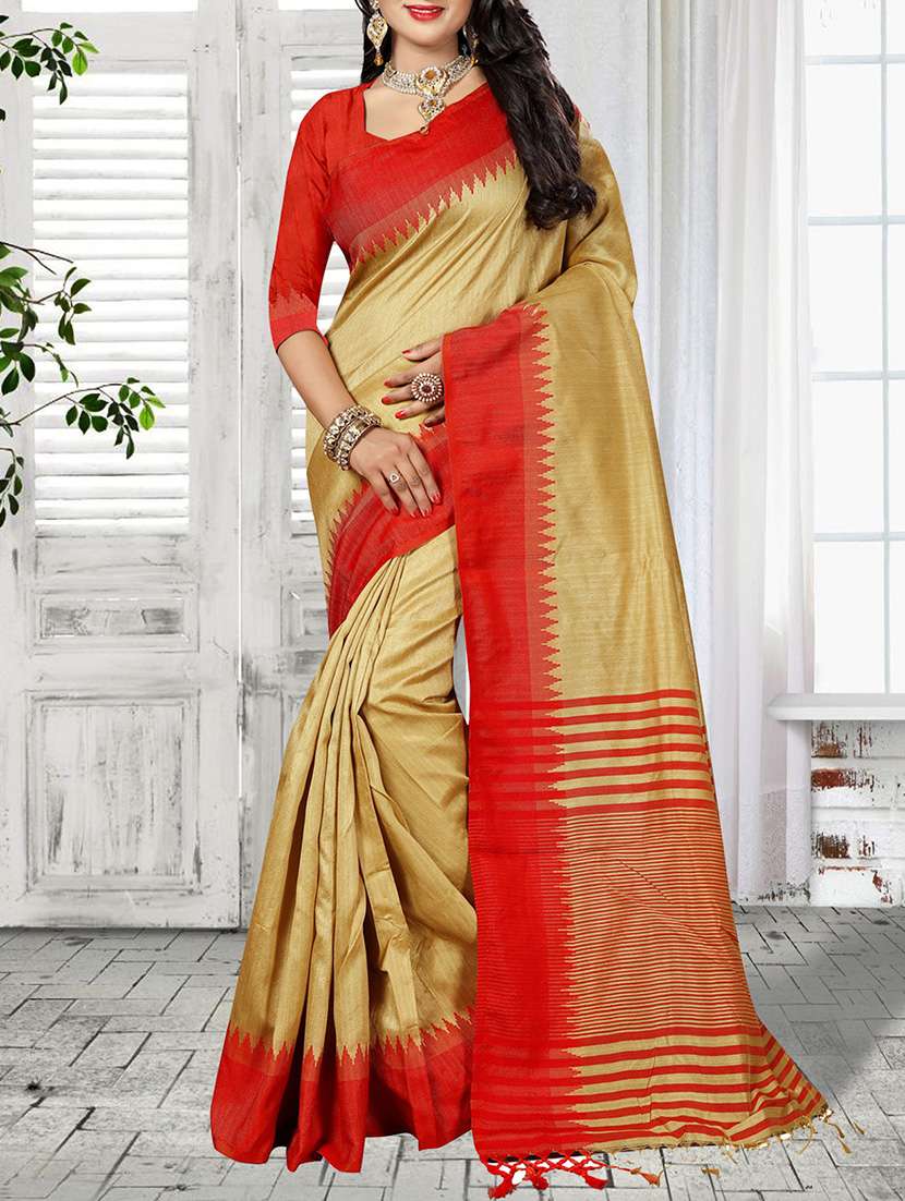 cream cotton silk bordered saree with blouse