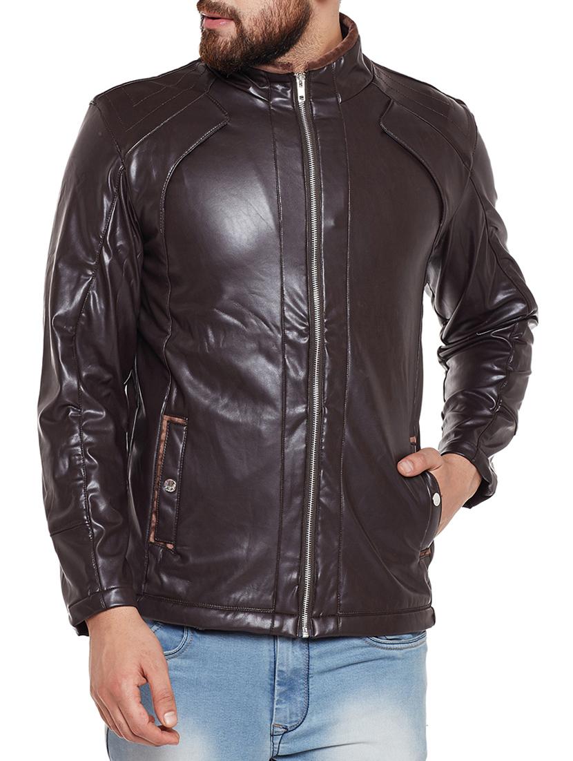 brown leatherette biker jacket - 14436815 -  Zoom Image - 0