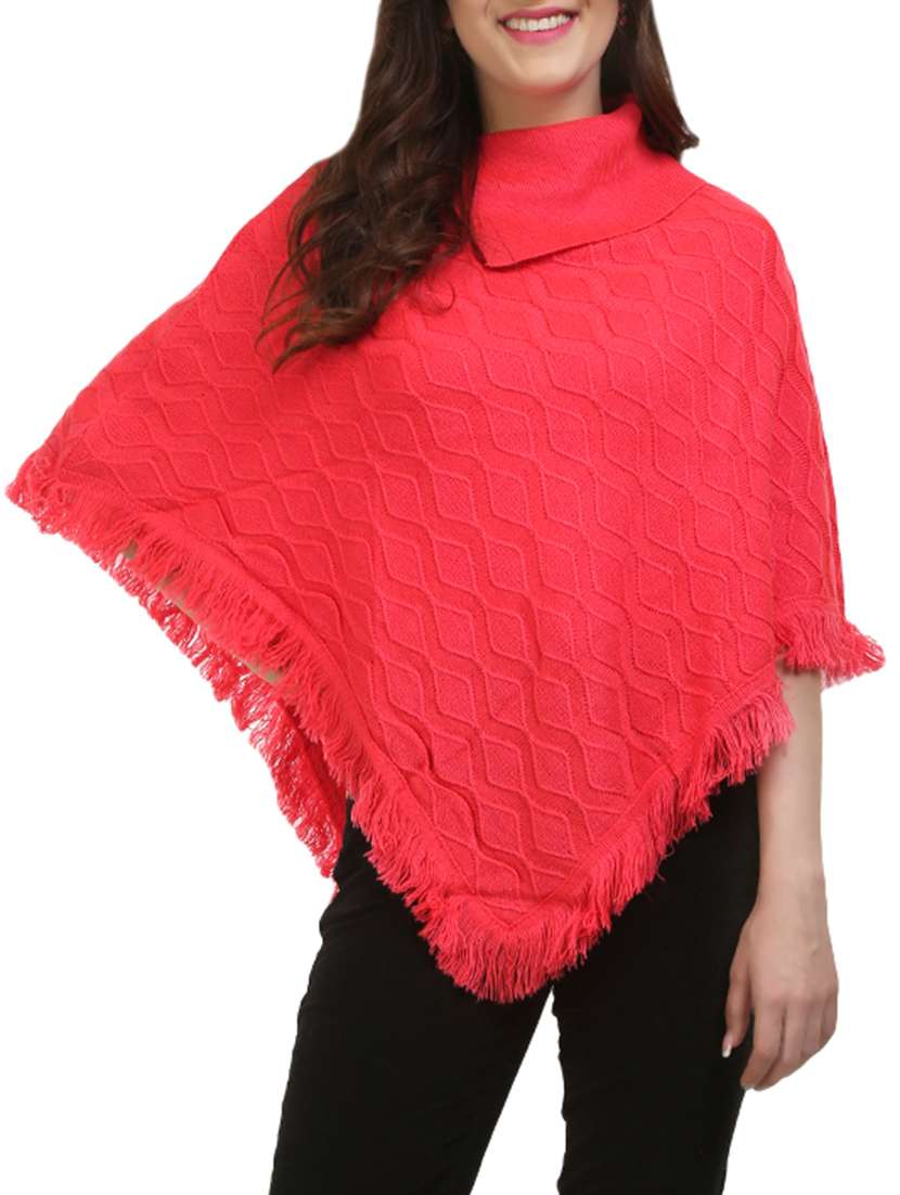 Ladies Poncho Pochu Winter Wear Buy Online Pink Woolen Poncho From