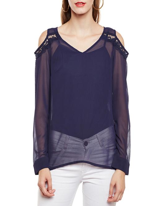 lace detail cold shoulder top - 14438486 -  Standard Image - 0