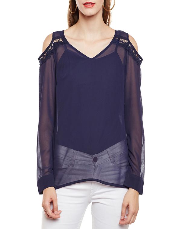 lace detail cold shoulder top - 14438486 -  Zoom Image - 0