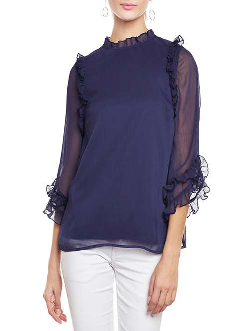 frilled sheer sleeved top - 14438505 -  Standard Image - 0
