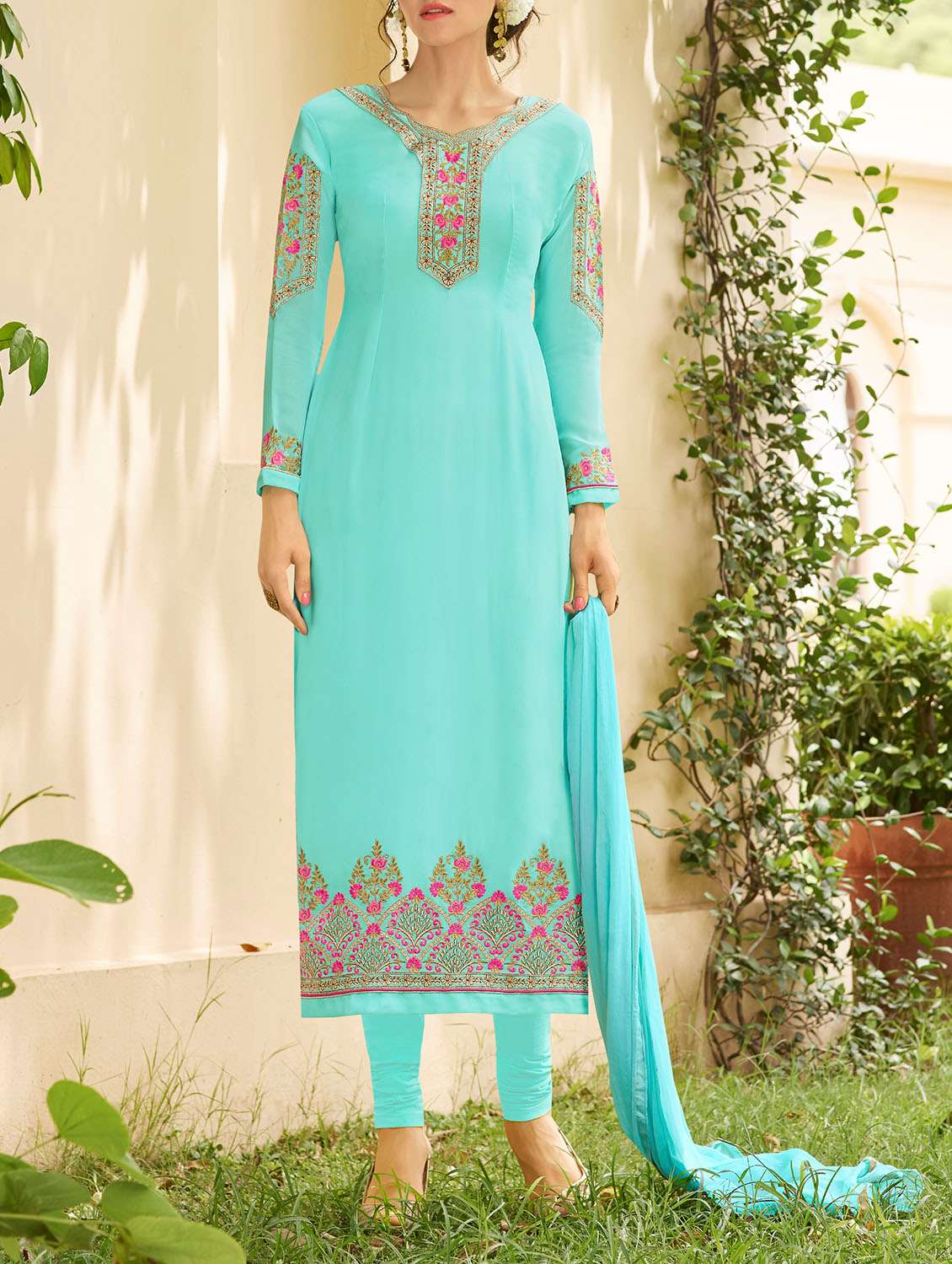 blue georgette churidaar unstitched suits