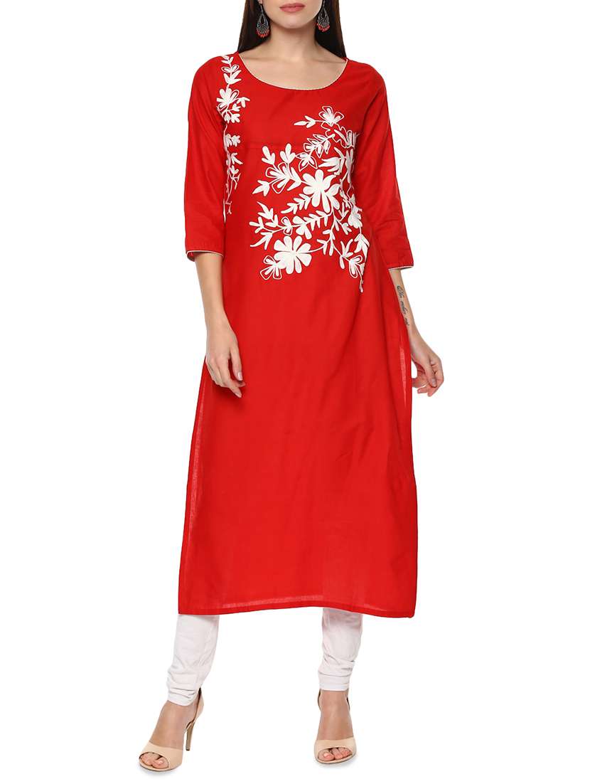 red cotton straight kurta