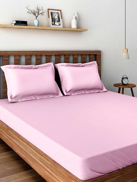 plain cotton queen size 280 gsm double bed sheet with 2 pillow covers - 14444342 - Zoom Image - 0
