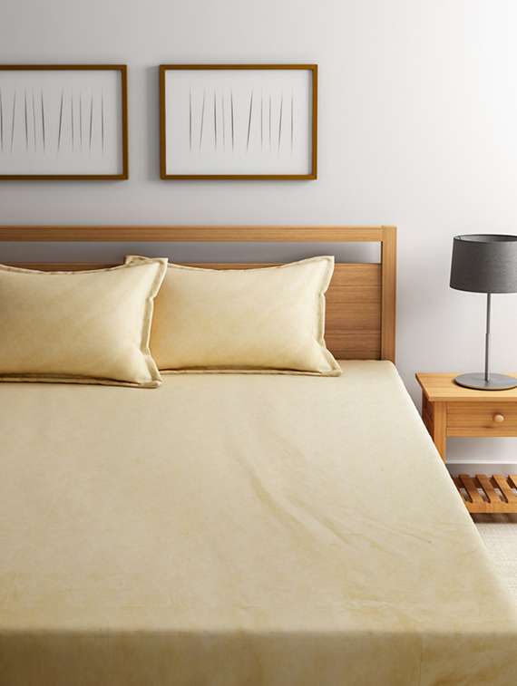plain cotton queen size 280 gsm double bed sheet with 2 pillow covers - 14444344 - Zoom Image - 0
