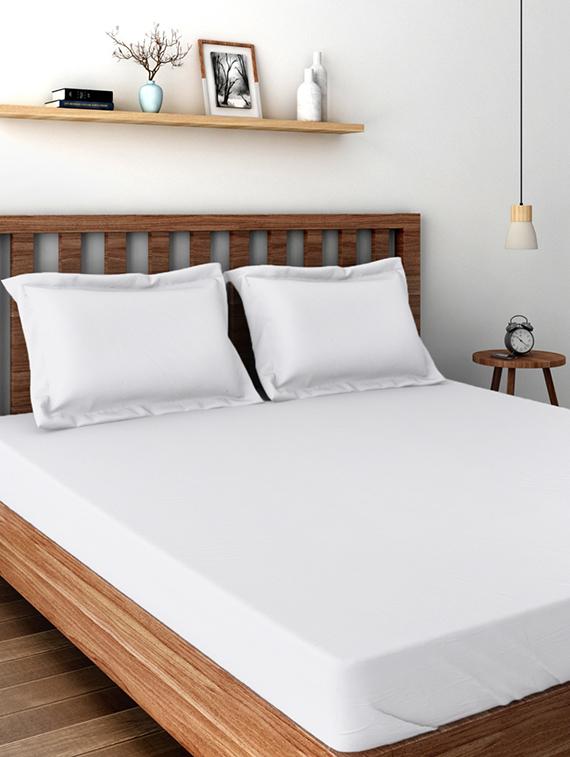 plain cotton queen size 280 gsm double bed sheet with 2 pillow covers - 14444345 -  Zoom Image - 0