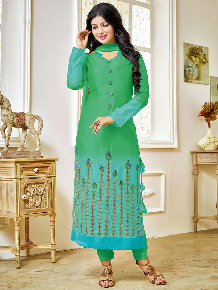 Buy online Green Cotton Salwar Suit Dress Material from Suits