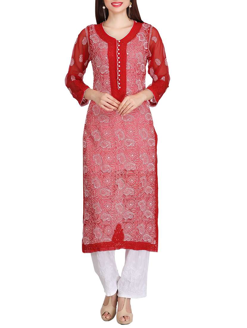 ada red georgette straight kurta
