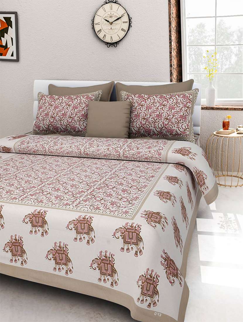 pure cotton rajasthani traditional double bed sheet  with 2 pillow covers