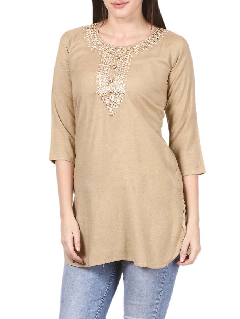 beige rayon straight kurti