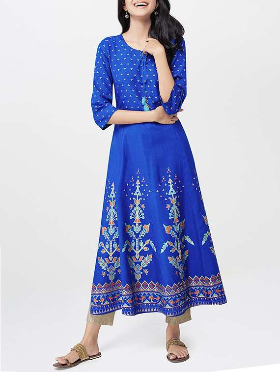 Buy online Global Desi Blue Viscose Straight Kurta from Kurta Kurtis for  Women by Global Desi for 3499 at 0% off | 2026 Limeroad.com
