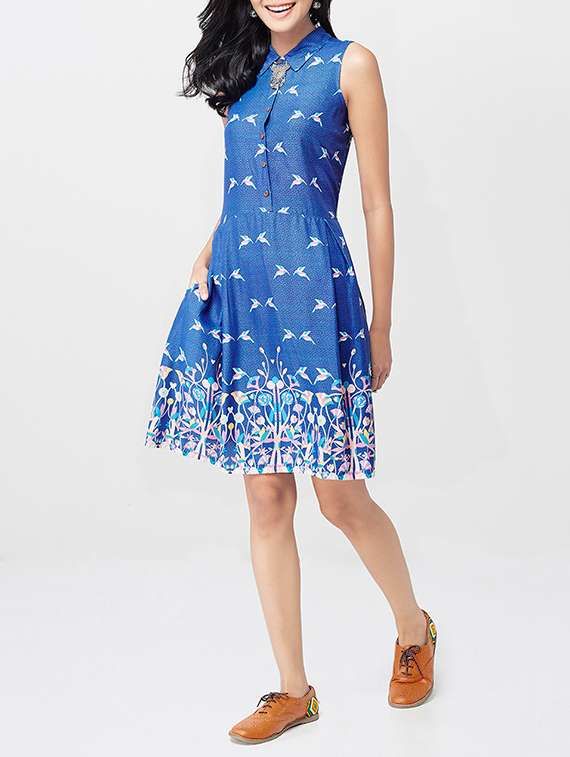 global desi blue dress Blue One Shoulder Midi Dress: Modern Bandhani Elegance main image 1