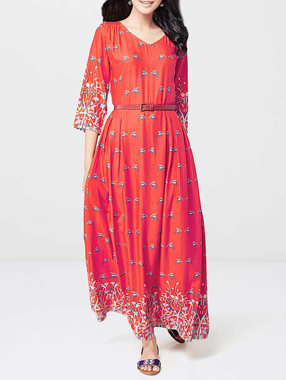 knee length dresses for ladies Multicolor Cotton Digital Print Dress main image 0