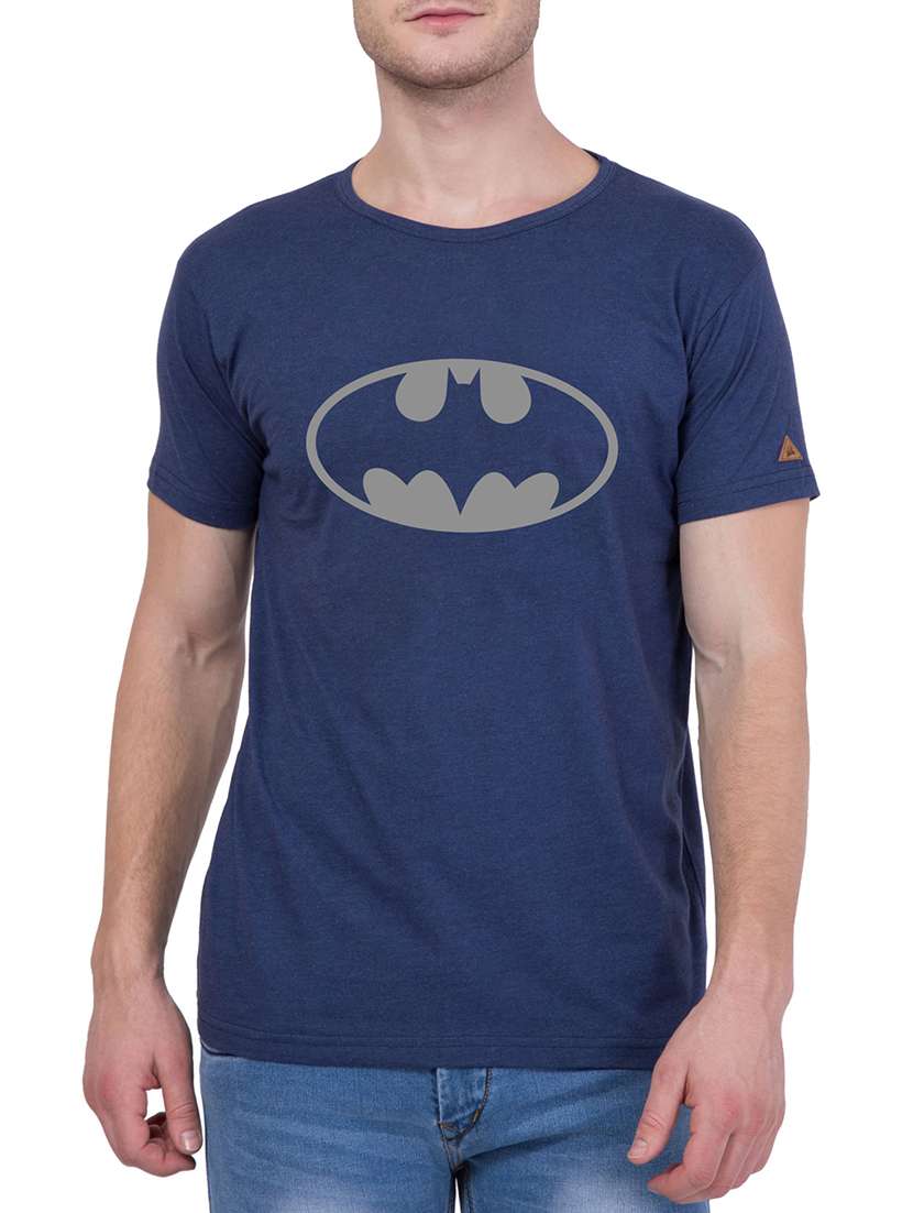 navy blue cotton chest print tshirt - 14455669 - Zoom Image - 0