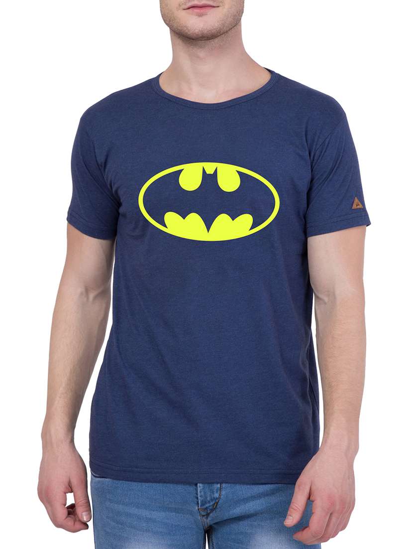 navy blue cotton chest print tshirt - 14455673 - Zoom Image - 0