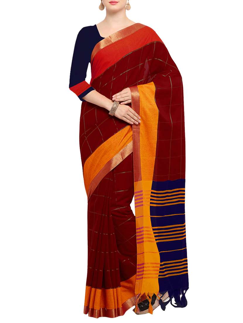 maroon silk blend handloom saree with blouse