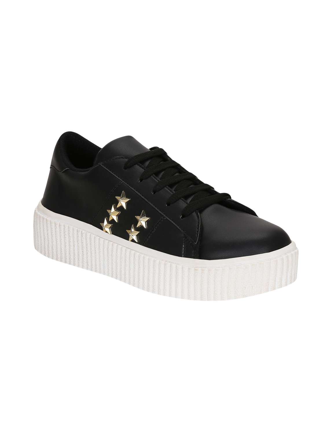 black faux leather laceup sneakers