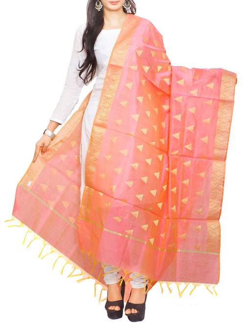 orange chanderi dupatta - 14462129 -  Standard Image - 0