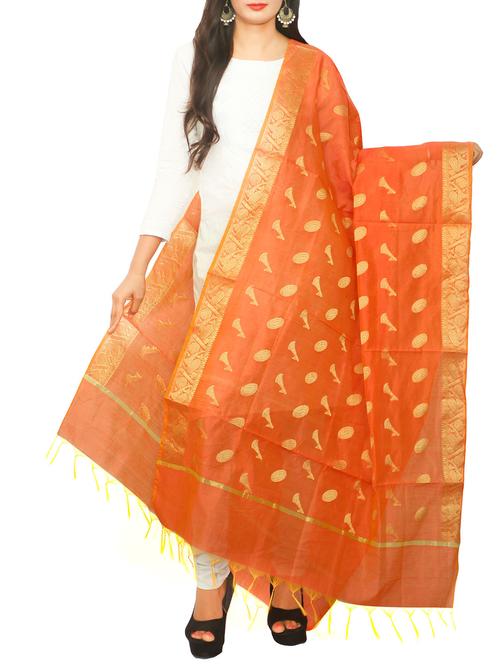orange chanderi dupatta - 14462137 - Standard Image - 0
