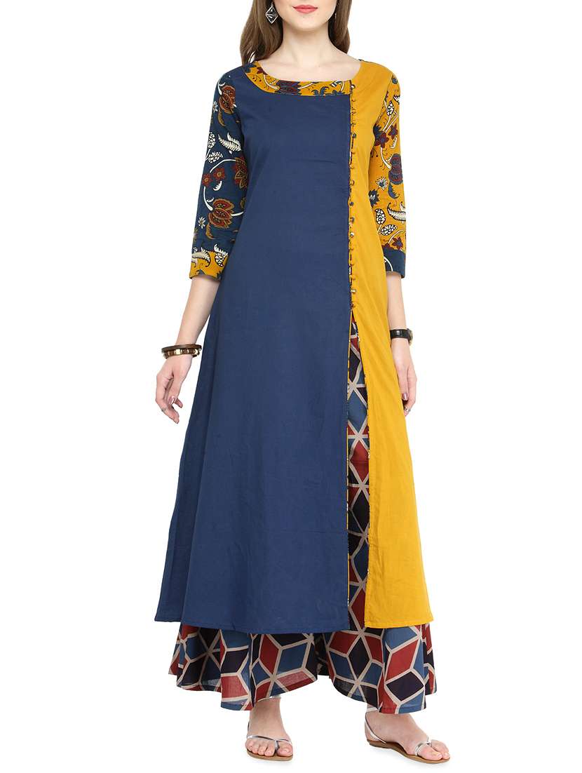 kalamkari printed front slit kurta