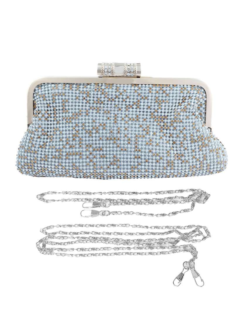 silver metal box clutch