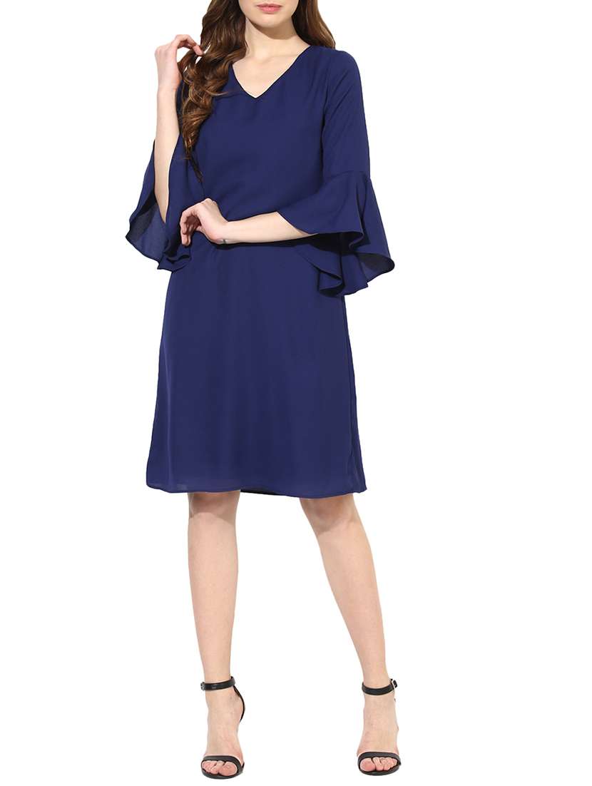 blue crepe shift dress