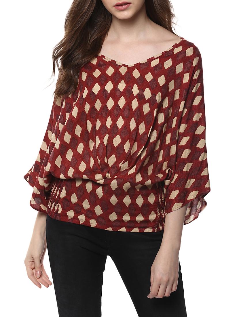maroon printed blouson top - 14470277 - Zoom Image - 0