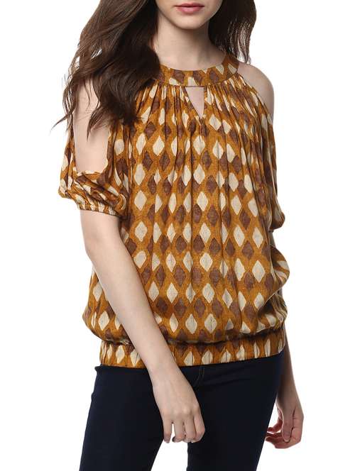 yellow printed blouson top - 14470280 - Standard Image - 0