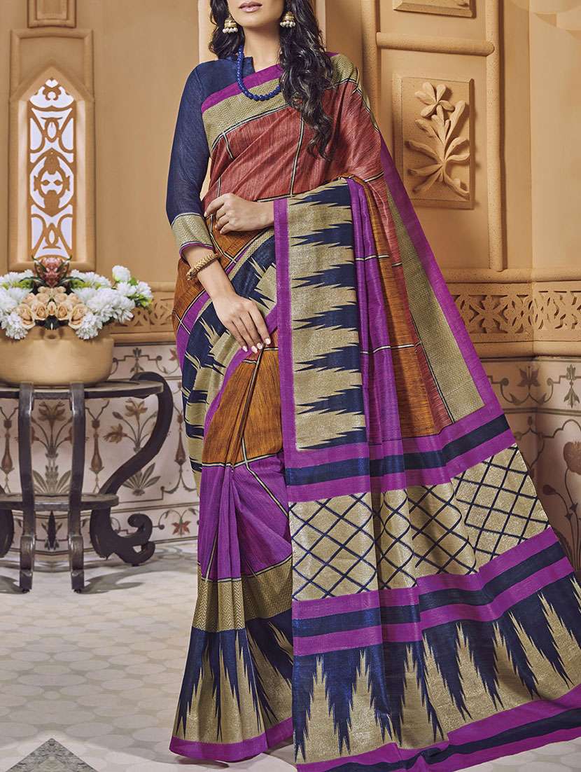 purple colour bhagalpuri saree with blouse