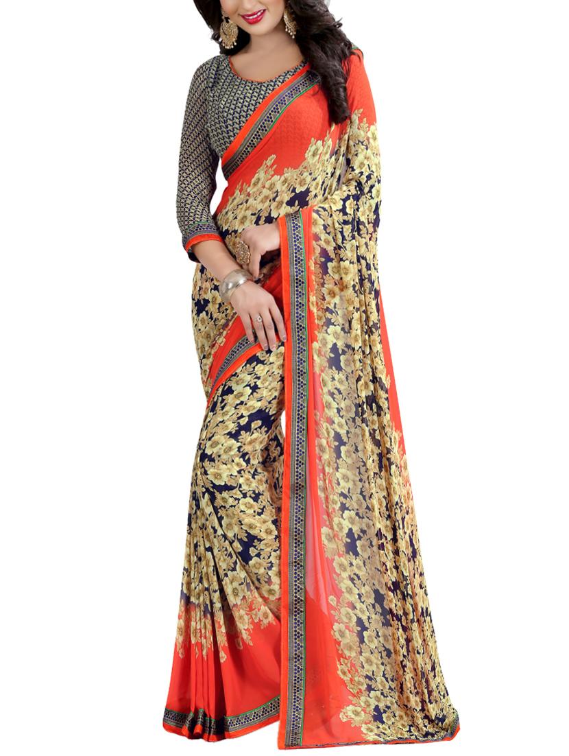 women's printed beige colored saree with blouse - 14473697 - Zoom Image - 0