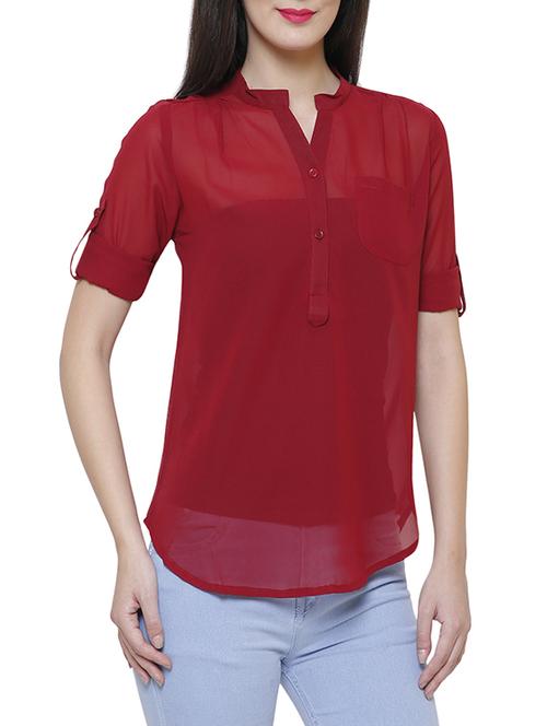 maroon georgette casual top - 14477801 -  Standard Image - 0
