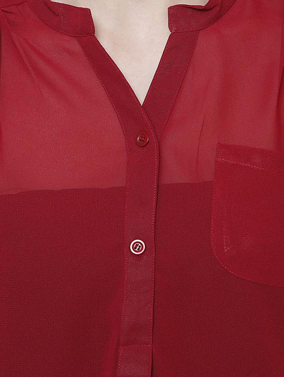 maroon georgette casual top - 14477801 - Standard Image - 3
