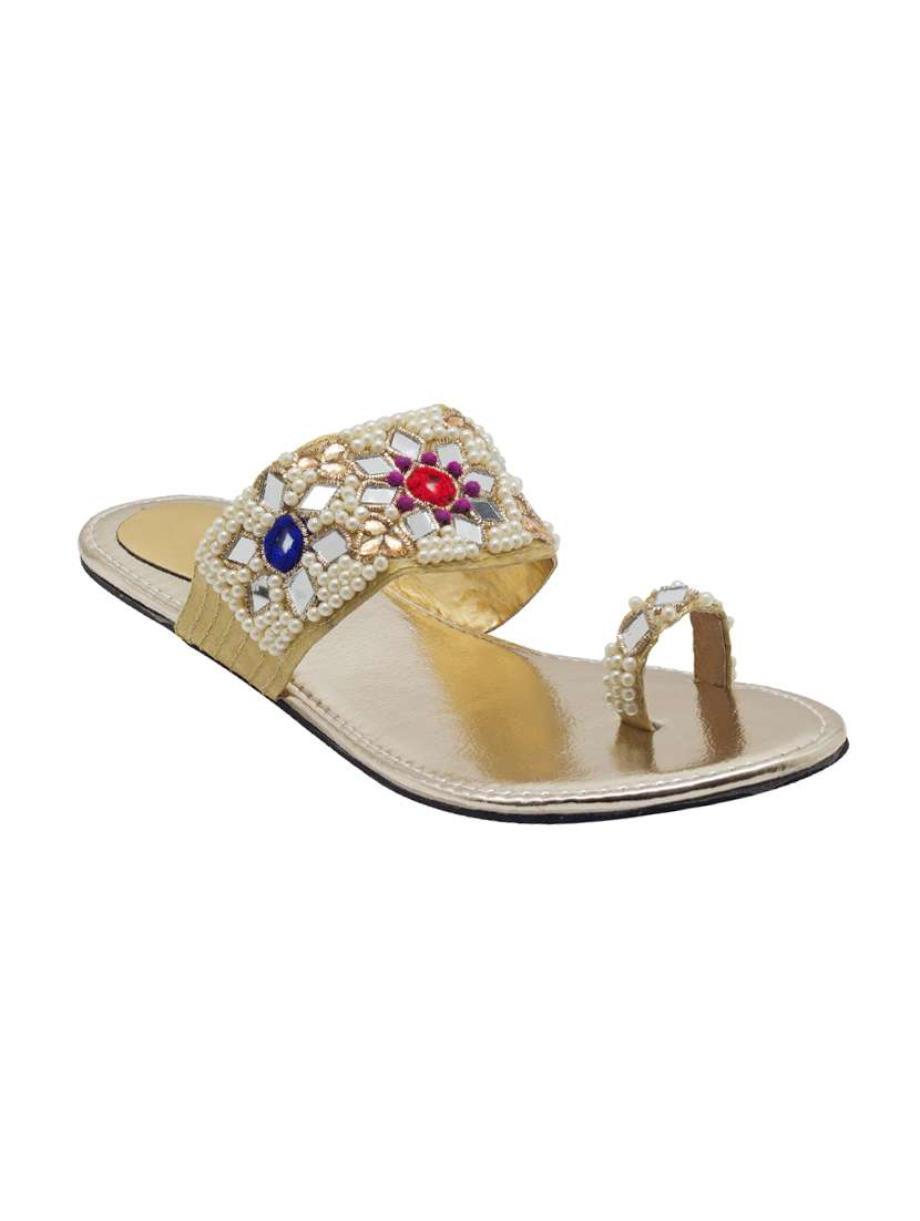 gold leatherette ethnic kolhapuris