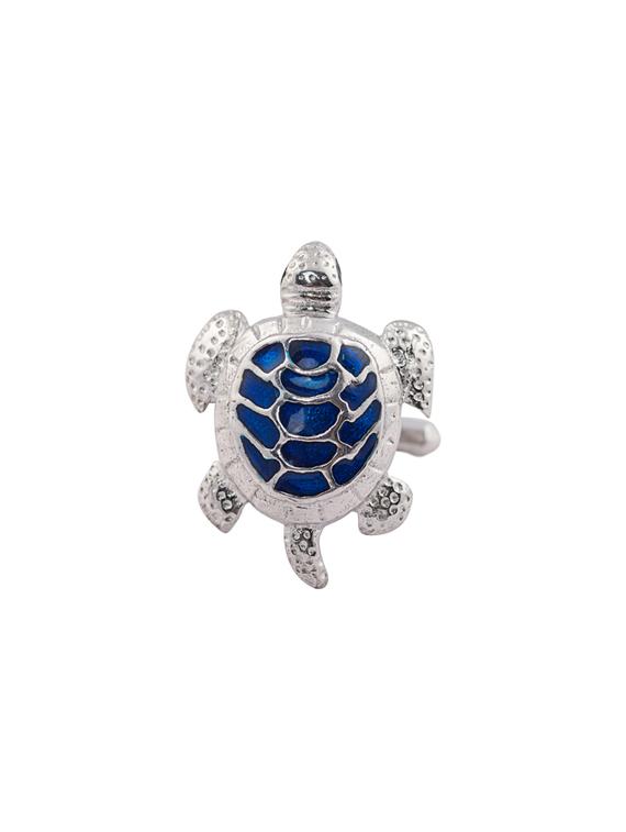 silver rhodium with blue meena cufflink