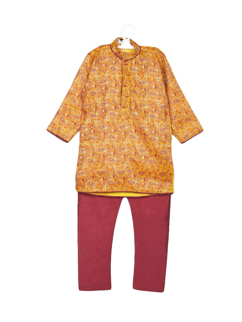 yellow silk blend kurta set