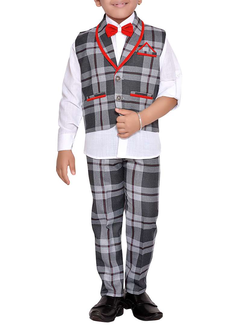 grey cotton blend waistcoat suit set