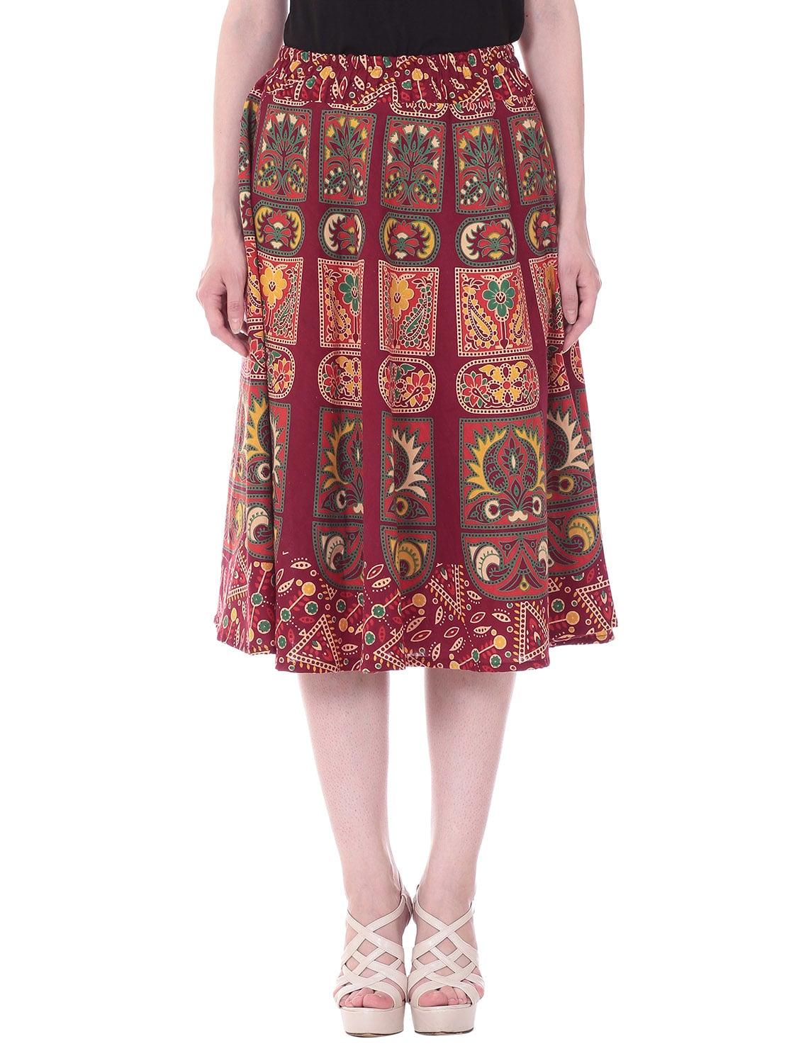 maroon cotton flared skirt