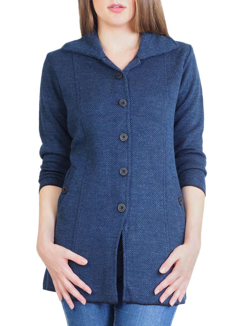 blue self design full sleeves coatigan - 14491254 - Zoom Image - 0