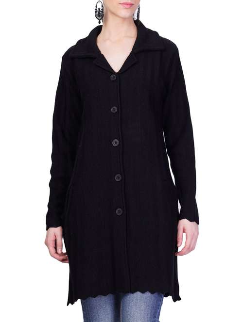 blue self design full sleeves coatigan - 14491262 -  Standard Image - 0