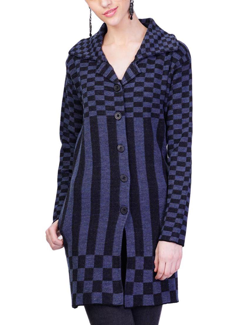 blue self design full sleeves coatigan - 14491278 - Zoom Image - 0