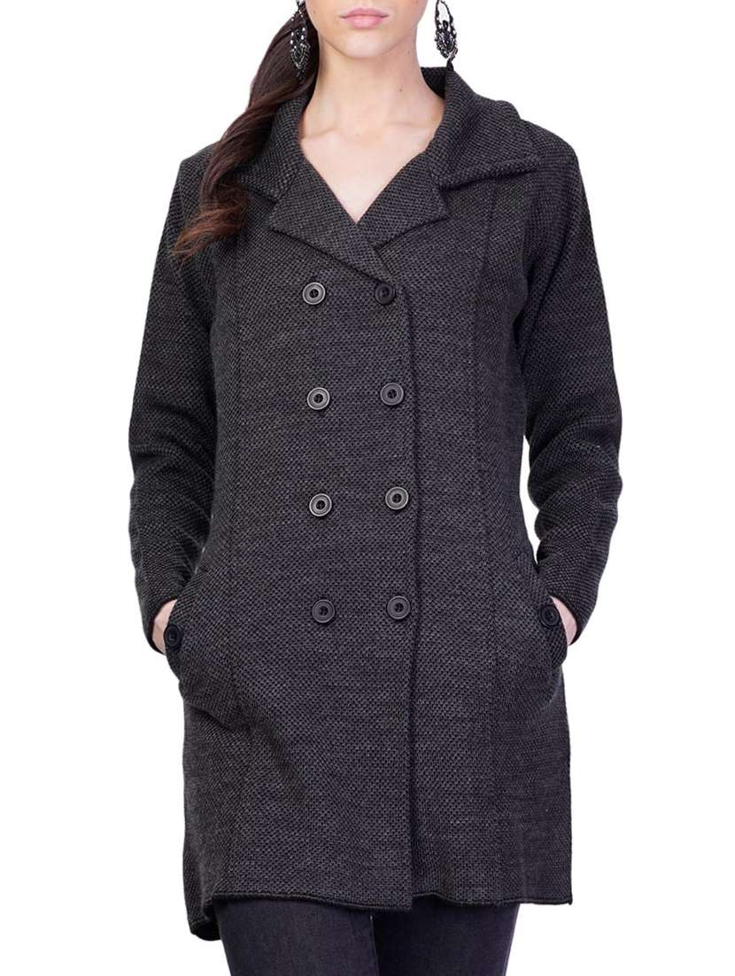 grey self design full sleeves coatigan - 14491322 - Zoom Image - 0