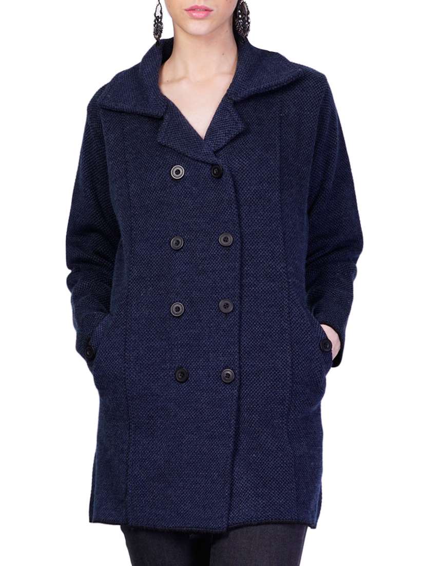 blue self design full sleeves coatigan - 14491326 - Zoom Image - 0