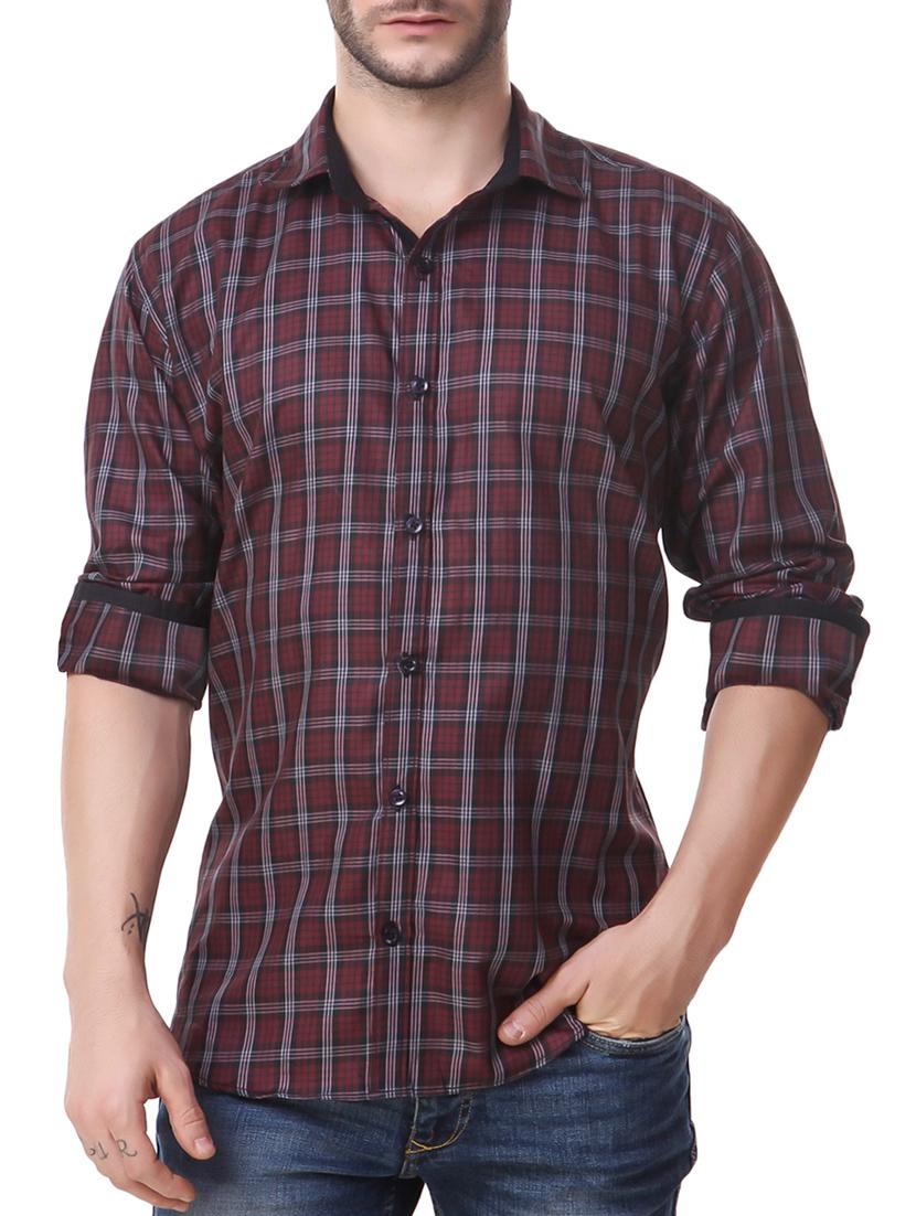 maroon cotton casual shirt - 14492368 -  Zoom Image - 0